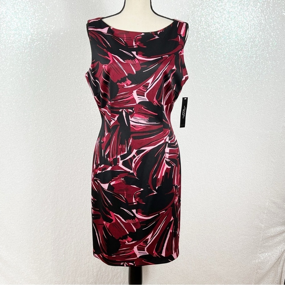 Tahari ASL sleeveless printed sheath dress in Berry Wine color - Picture 12 of 16